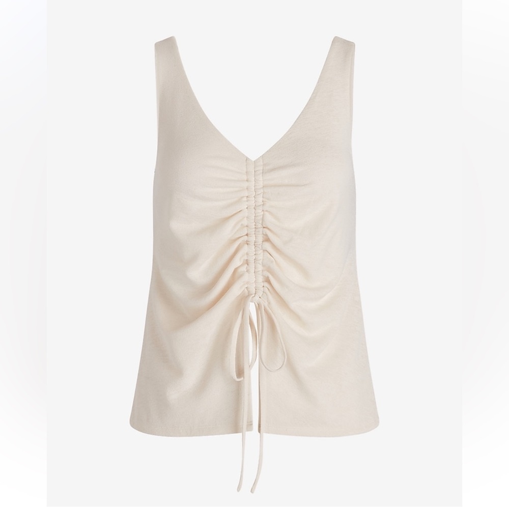 NWT Express V-Neck Ruched Split Hem Tie Tank in Swan Off White Size Medium